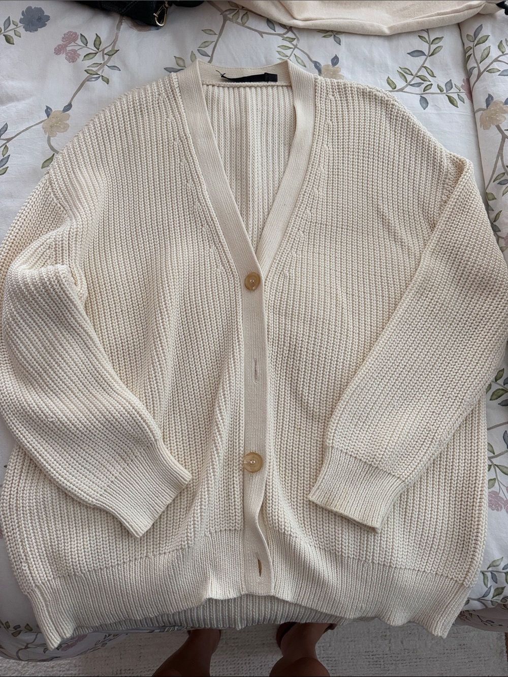 Jenni Kayne Cotton Cocoon ivory Ribbed V-Neck Button Cardigan S - Picture 6 of 8